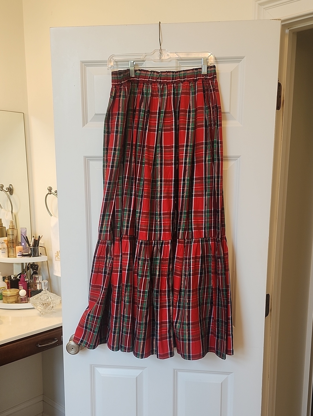 Crown & Ivy Red Plaid Tiered Maxi Skirt NWT